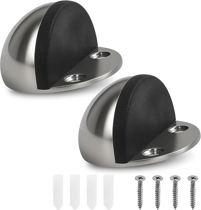 Floor Mounted Door Stops, Stainless Steel Door Stoppers for Floor, Floor Door Stop Mounted Half Moon, with Screws, for Hard Floor Concrete Floor(Silver,2 Pcs)
