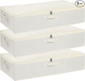 Clothes Organizers, Under Bed Storage Containers, Storage Bins With Lids and Reinforced Handles, Beige, 3 Pack, 23.6 x 11.8 x 5.9 Inch