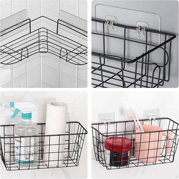 Qgond 14-Pack Shower Caddy Adhesive Replacement, Shower Shelf Adhesive, No Drilling for Corner Shelf Basket, Bathroom Storage Shelves, Kitchen Racks and Soap Holder