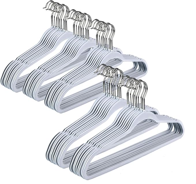 Quality Hangers 50 Pack Plastic Hangers for Clothes - Slim Non-Velvet Hangers with 360° Swivel Chrome Hook & Non Slip Notches - Ideal for Dresses Coats Shirts Jackets & More - Gray