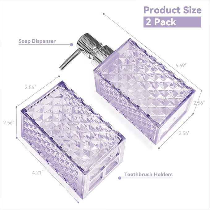 2PCS Lavender Bathroom Accessories. Contain Soap Dispenser and Toothbrush Holder Set. Boho Bathroom Set for Blue Bathroom Décor
