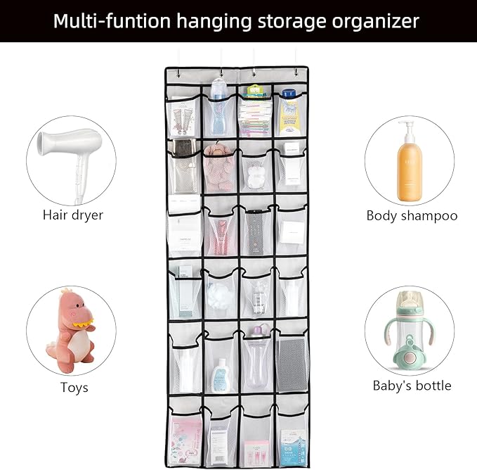 Over the Door Shoe Organizer, Hanging Shoe Organizer with 24 Mesh Large Pockets Door Shoe Rack Organizer for Men Women Kids Hanging Shoe Storage Bag.(White