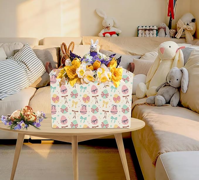 Rectangular Storage Basket Empty,Storage Bin with Handles,Room Decor,Gift Basket,Book Box(Bowknot Easter)
