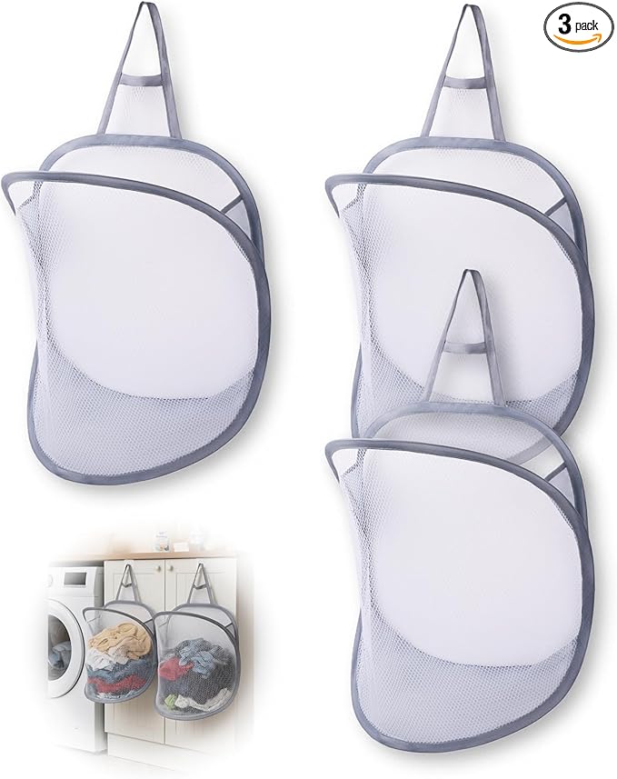 3 Pack Small Hanging Laundry Bag, Foldable Mini Mesh Laundry Hamper Basket