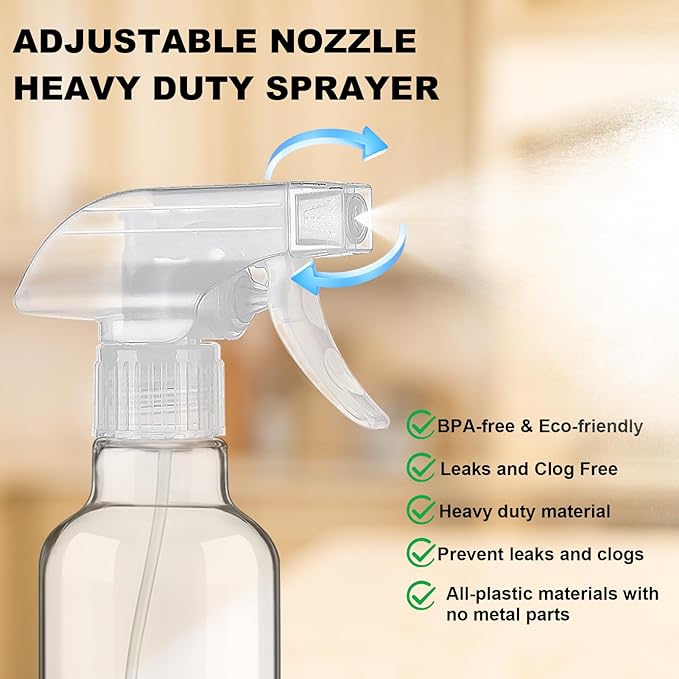Glass Spray Bottles 12oz Empty Spray Bottle Mist/Stream Spraying Small Refillable Containers for Hair Care, Cleaning Solutions, Plants, Essential Oils 2 Pack (Clear, 12oz)