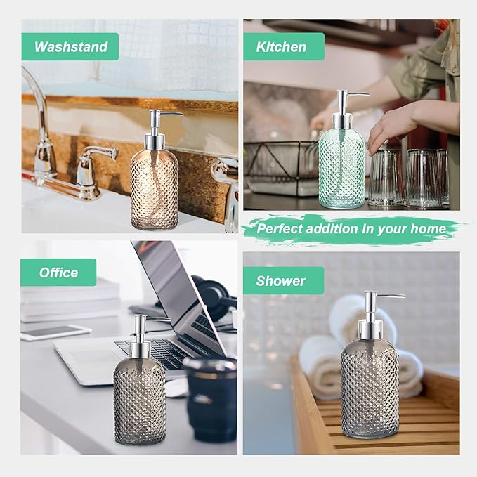 Cutiset 3 Pack Assorted Glass 15 Ounce Lotion Soap Dispenser Bottle with Pump for Bathroom, Kitchen