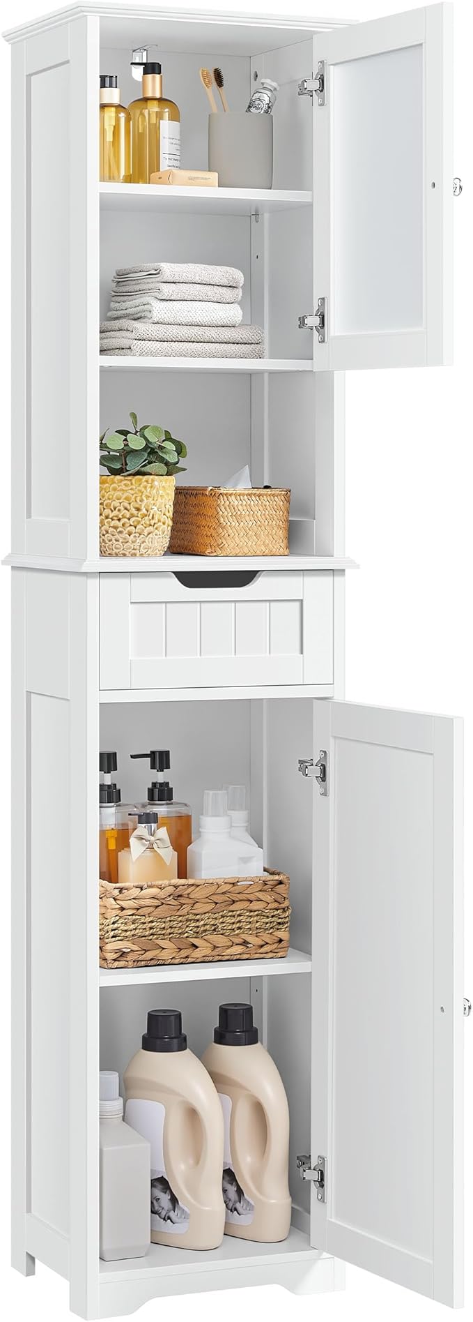 Yaheetech 67” Tall Bathroom Storage Cabinet,Narrow Floor Cabint with 2 Doors and 1 Drawer,Slim Bathroom Organizers,Adjustable Shelves,Storage Unit for Living Room, Entryway,Kitchen,White