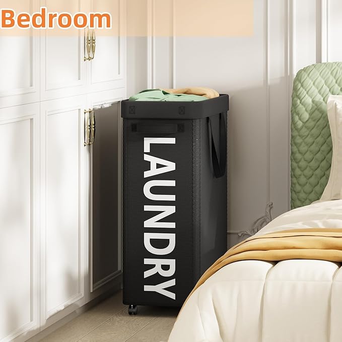 Laundry Basket with Wheels, 90L Rolling Laundry Hamper with Wheels, Large Clothes Hamper on Wheel with Removable Mesh Bag for Bedroom, Dorm Room Essentials, Black