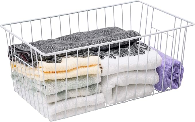 Upright Freezer Organizer Bins， Freezer Baskets for 16, 17, 21 cu.ft Standup Freezer, Wire Storage Baskets with Built-in Handles, 4Pcs , White