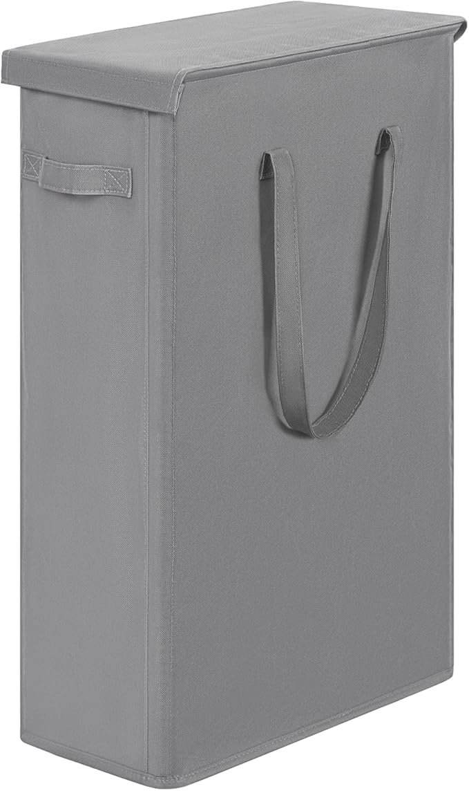Chrislley 60L Slim Laundry Hamper with Lid Narrow Laundry Basket with Handle Upgrade Foldable Dirty Clothes Hamper Portable Skinny Hamper Organizer Storage Bins (25.6 inches, grey)