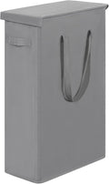 Chrislley 60L Slim Laundry Hamper with Lid Narrow Laundry Basket with Handle Upgrade Foldable Dirty Clothes Hamper Portable Skinny Hamper Organizer Storage Bins (25.6 inches, grey)