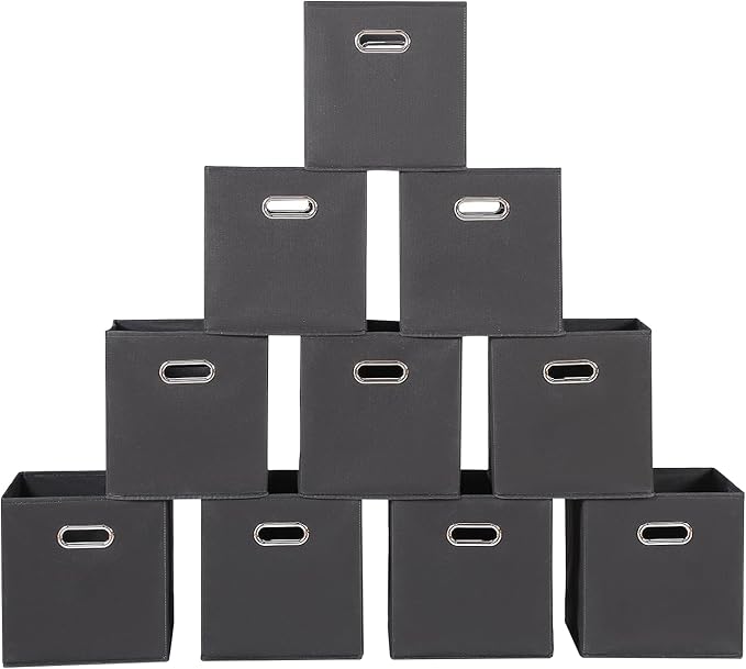 Fabric storage bins Cubes, Fabric Cube Organizer with Handle, Foldable Cube Bins for Cloth or Accessary Storage, 11x11x11, Set of 10, (Black)
