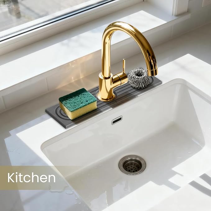 Faucet Mat for Kitchen Sink,Diatomite Fast Drying Stone Sink Tray,Faucet Splash Guard for Bathroom Counter [15.8"x4"],Super Absorbent, Prevents Moisture Buildup