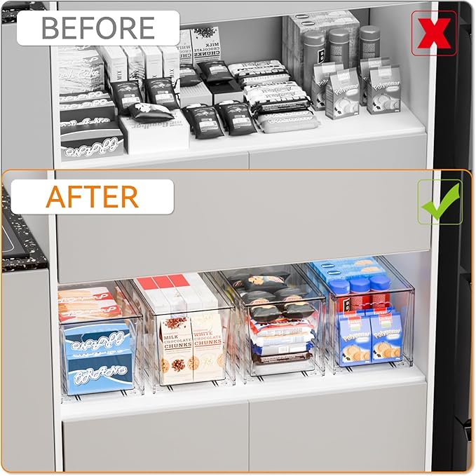 Yieach 4 Pack Large Stackable Storage Drawers,11″Deep Under Cabinet Organizer,Baby Bottle Organizer,Clear Stacking Pull Out Drawer,Acrylic Storage Containers Bins for Organizing Snack,Medicine,Makeup