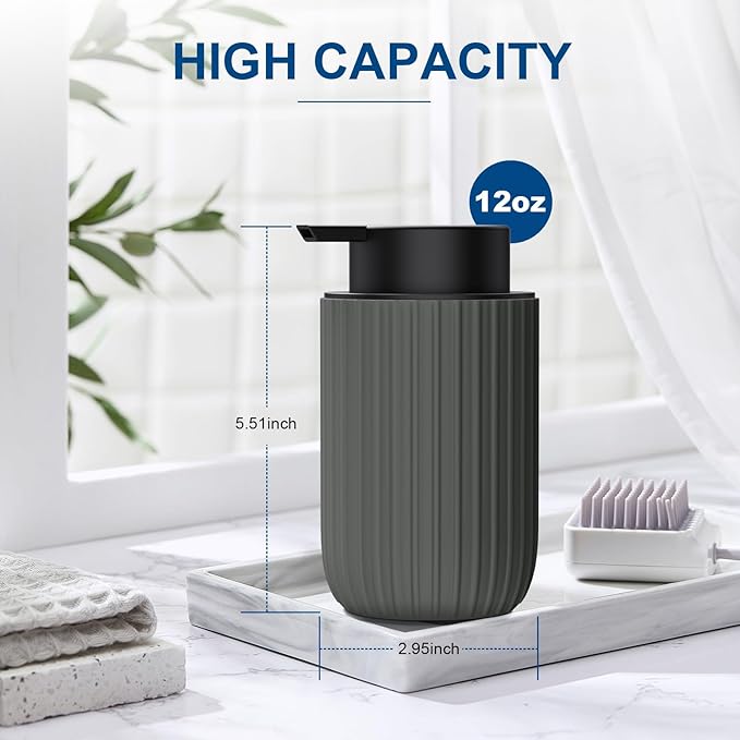 Ceramic Foaming Soap Dispenser, 12 oz Bathroom Foam Hand Soap Dispenser, Refillable Lotion Soap Dispenser with Removable Pump for Kitchen Hand Wash Dispenser, Modern Home Decor(2Pack-Matte Grey)