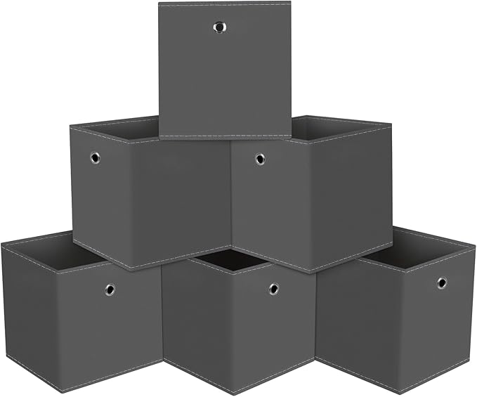 13 inch Record cube storage bins,collapsible fabric storage cubes Decorative storage basket,apply to clothes organizer box,shelves in closet,laundry,daycare centers,offices,6 Pack(Gray)