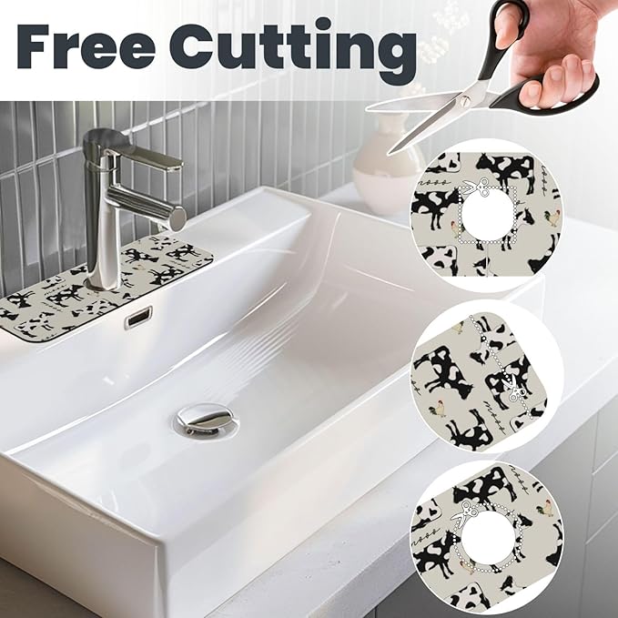 Faucet Draining Mat For Kitchen Sink, Cute Farm Cows Diatom Mud Absorbent Drain Pad For Bathroom Kitchen Sink Splash Guard Drying Mat