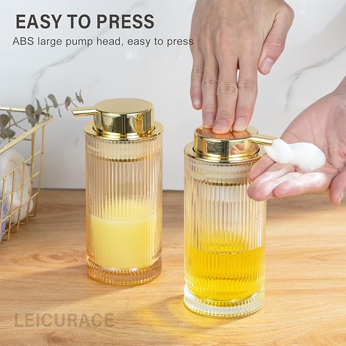 Glass Foam Soap Dispenser, Refillable Foaming Dispenser with Gold Pump, Foam Hand Soap Dispenser for Bathroom Kitchen, Modern Home Bathroom Kitchen Decor （Foam Type/Clear）
