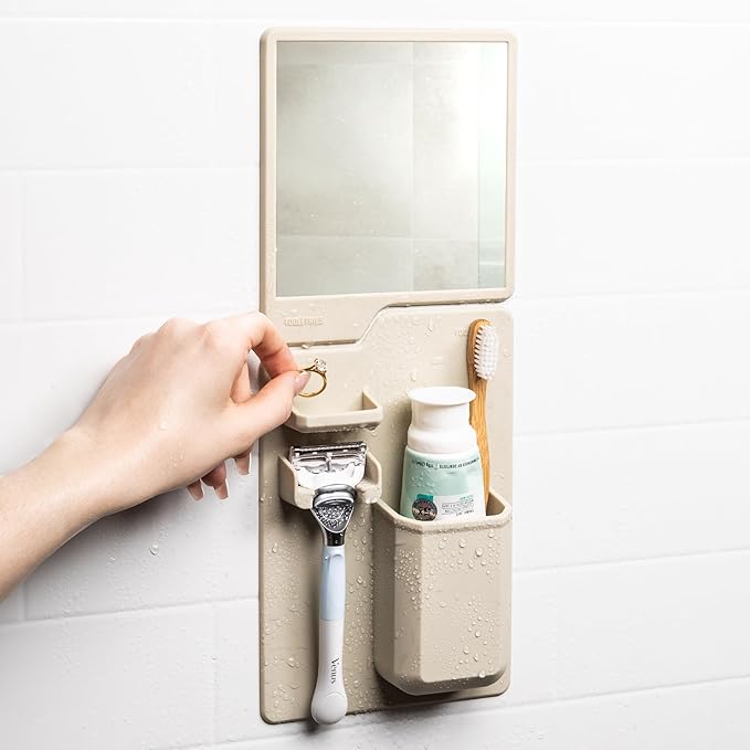TOOLETRIES The Harvey Toothbrush & Razor Holder - Silicone Shower Organizer, Toiletries & Toothbrush Holder for Shower, Bathroom Accessory - Silicone-Grip Technology, Removable & Reusable - Sand