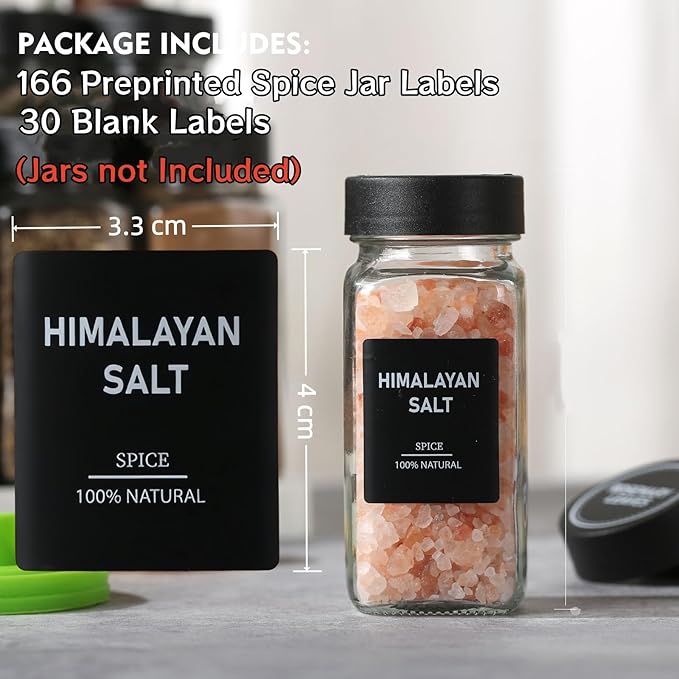 162 Spice Labels Stickers, Preprinted White Spice Jar Labels for Herbs Seasonings, Spice Rack Pantry Organization, Minimalist Black Text (Black 2)