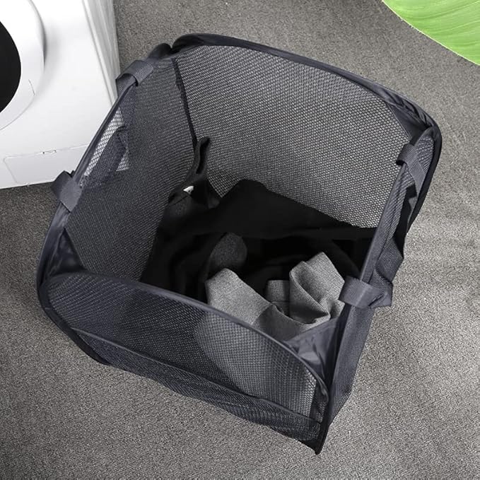 2 Pack Laundry Basket,Foldable Mesh Pop-up Laundry Hamper with Durable Handle,Easy to Open and Fold for Dorm, Laundry Room, Bedroom, RV (Black and blue)
