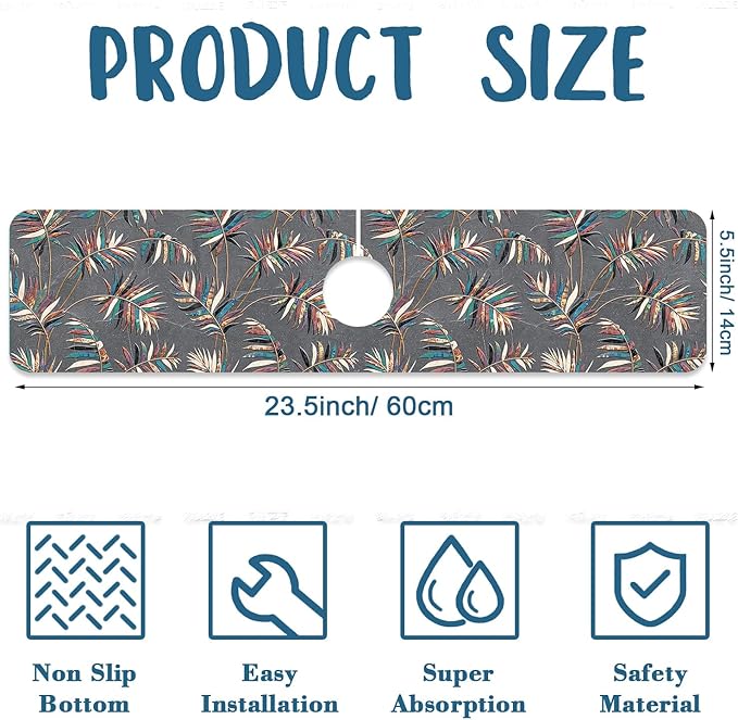 Ceramic Texture Sink Splash Guard Kitchen Tiles Faucet Absorbing Mat Fast Drying Mat Sink Gadgets Splash Guard Behind Faucet Drip Catcher for Kitchen Bathroom, 23.5"x5.5"