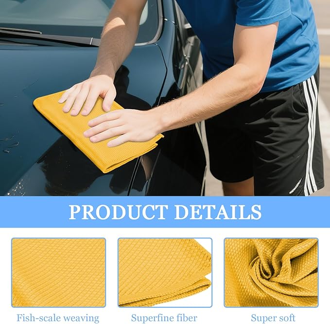 6PCS Microfiber Glass Cleaning Cloth, 12"×24" Fish Scale Cloth for Car Glass & Window Cleaning, Lint-Free Streak-Free, Multi-Purpose Mirror Washing Towels, Car Cleaning Supplies (Orange)