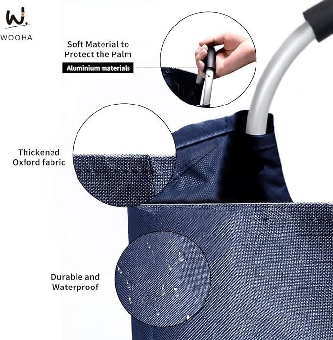 WOOHA 125L Large laundry basket,Collapsible laundry hamper, Tall Clothes Baskets Folding Washing Bin Foldable Fabric Hamper Bags for Bedroom, Closet,Bathroom,College,laundry bag,navy blue