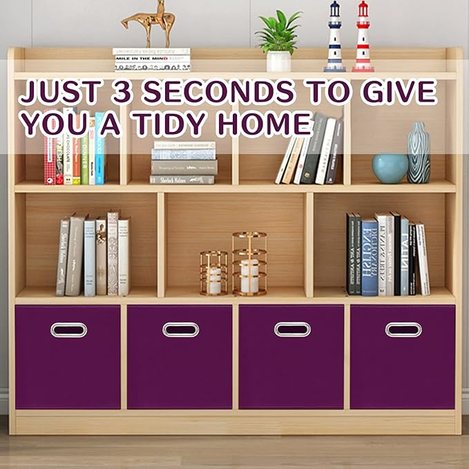 STOREONE Fabric Storage Bins Cubes Baskets Containers-(11X11X11) with Dual Handles for Shelf Closet, Nursery Home ， Bedroom Organizers, Foldable Set of 3 (Purple)