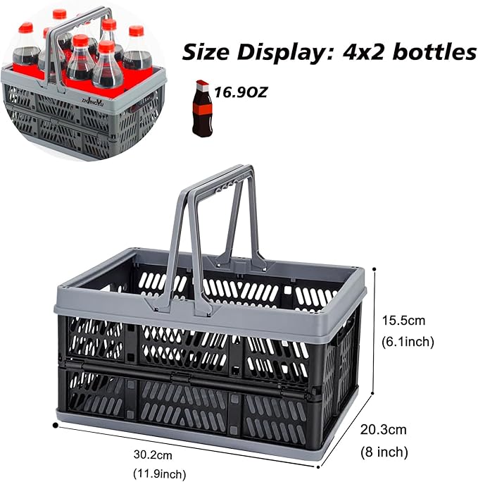 crates for storage,plastic baskets for organizing,collapsible shopping basket,foldable crate with Handles,collapsible storage crate,car basket,for Kitchen,Bathroom,Medicine (Black, S)