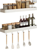 SEIDO Space-Saving Kitchen Utensil Holder | No-Drill Shelf Organizer | Wall Mount Spice Rack with Hooks | Space Aluminum | 20 Inch Long | White | 2-Piece Set