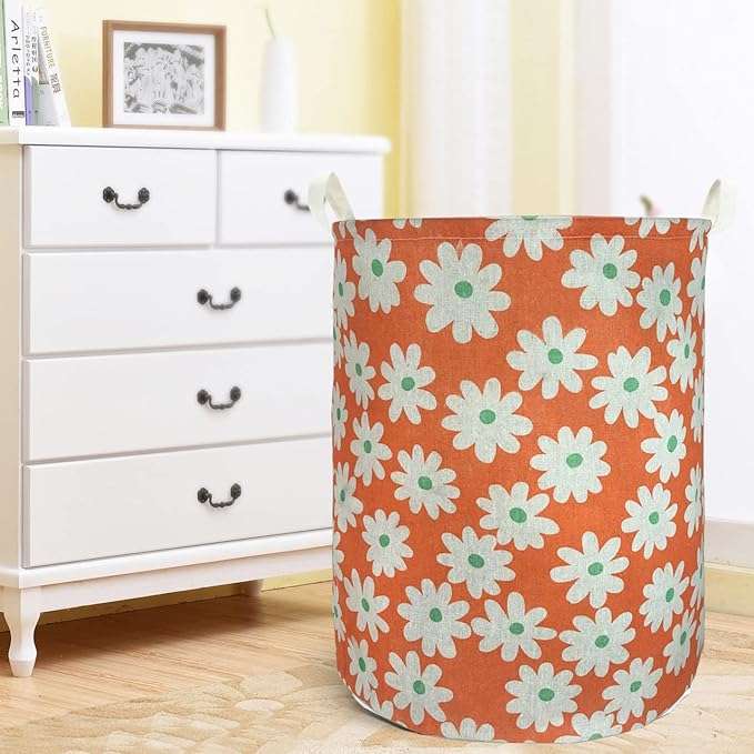 Merdes 19.7’’ Waterproof Foldable Laundry Hamper, Dirty Clothes Laundry Basket, Linen Bin Storage Organizer for Toy Collection (Little Flower)