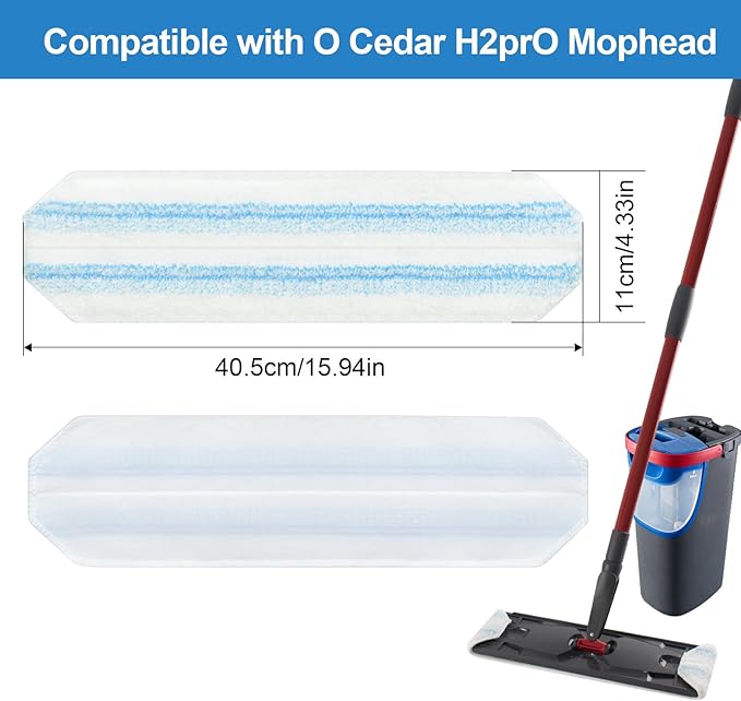8 Pack Mop Pads Replacements Compatible with O Cedar H2prO Flat Mop System Microfiber Mop Refills for O Cedar H2pro Flat Mop,Washable & Reusable Mop Heads Replacement for Ocedar H2Pro Mop Floor Clean