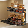 Pull Out Spice Rack Organizer for Cabinet, 1 Pack Metal Seasoning Organizer Slide Out Spice Storage Shelf No Assembly Vertical Spice Rack Pullout for Kitchen & Bahthroom No Drill(2 Tier,Black)