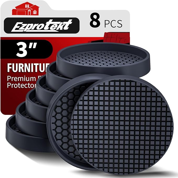 Ezprotekt Non Slip Furniture Pads, 8 Pcs 3" Anti Skid Rubber Furniture Caster Cups, Anti-Slip Furniture Coasters for Hardwood Floors, Anti Slide Floor Protectors for Bed Couch Stoppers (Black)
