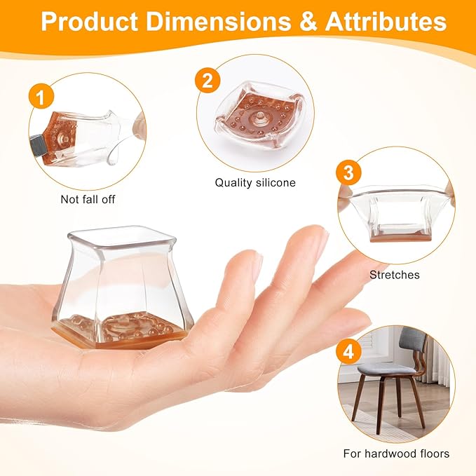 CHUNZEXI 48 Pack Square Chair Leg Floor Protectors for Hardwood Floors, Silicone Felt Covers Pads Caps, Protect Wood Furniture Feet Floors Noise Reduce and Scratch (Square Small & Clear)