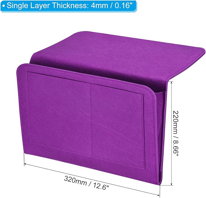 PATIKIL 13in Bedside Caddy, Bed Caddy Bedside Organizer Hanging 5 Pocket Soft Felt Bed Pockets Bedside Storage Organizer Remote Control Holder for Bedroom Phones Glasses, Purple