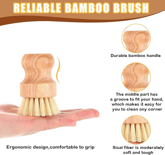 Nuenen 100 Pcs Bamboo Dish Scrub Brushes Wooden Scrubbers Set Kitchen Dishwashing Scrubber with Natural Sisal Bristles for Iron Pot Pan Sink