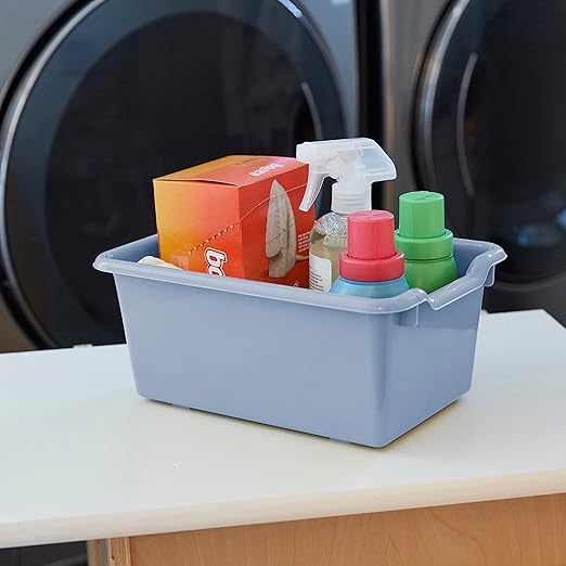 ECR4Kids Scoop Front Storage Bins, Multipurpose Organization, Powder Blue, 10-Piece