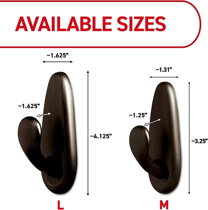 Command Medium Brushed Nickel Hooks, 2 Wall Hook and 4 Strips, Damage-Free Hanging with Adhesive, No Tools Hanging Home and Room Decor, Holds up to 3 lb