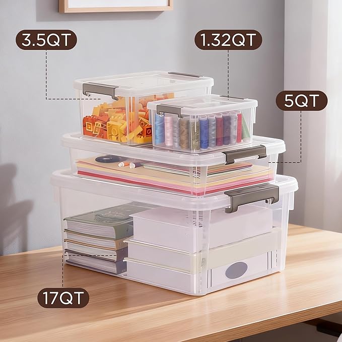 Citylife 17 QT Plastic Storage Bins with Lids Large Stackable Storage Containers for Organizing Clear Storage Box for Garage,Closet,Clear White,5 Packs