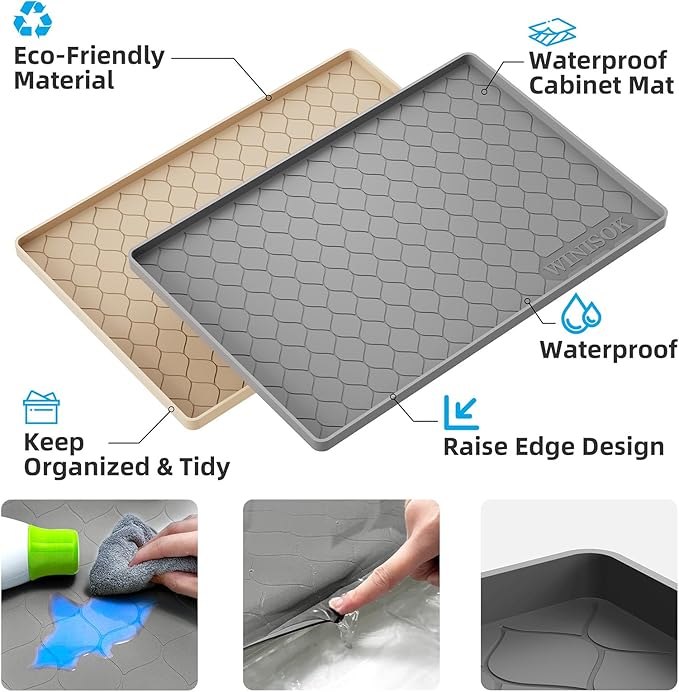 Silicone Under Sink Mat 28" x 22", kitchen Essentials and Gadgets, Shelf liner and Cabinet Protector, Home Organizers and Storage, Waterproof Bathroom Tray