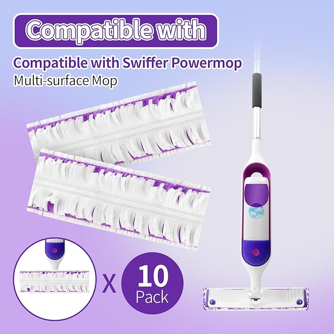 Power Mop Pads Compatible with Swiffer Power Mop, Disposable Mopping Pads Refills for Cleaning Multi-Surface Wood Floor Replacement Pads, 10 Count