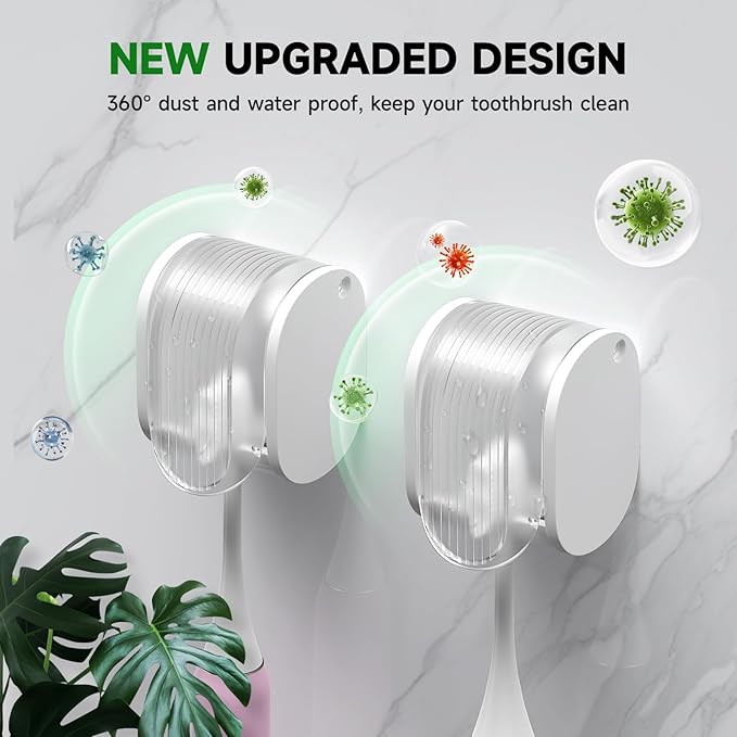 4 Pcs Toothbrush Holders Wall Mounted, Single Slot Design, Shower Self Adhesive Wall Mounted Toothbrush Holder with Cover, Waterproof and Dustproof, Suitable for Bathroom, Family, Travel (Transparent)