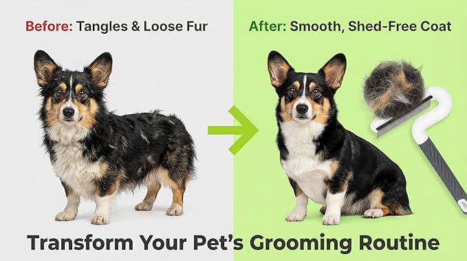 Pet Flea Comb for Dogs & Cats - Steel Teeth Detangler for Tangles, Mats, and Loose Fur - Gentle Grooming Tool for Long & Short Hair Pets (Lime Green)