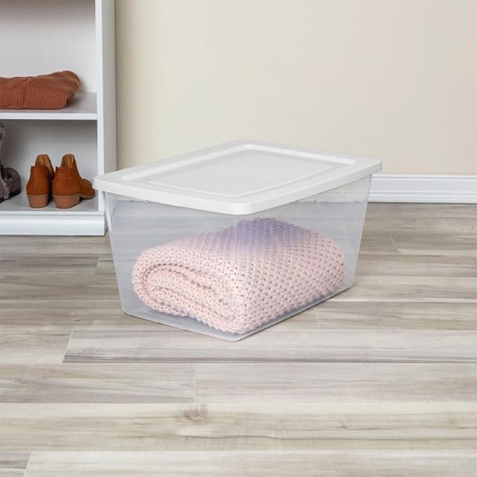 Sterilite 8-Pack Storage Box, Clear Plastic Storage Container Bins with Lids, 58 Quart - Heavy-Duty Organizing Containers for Closet, Bathroom, and Office