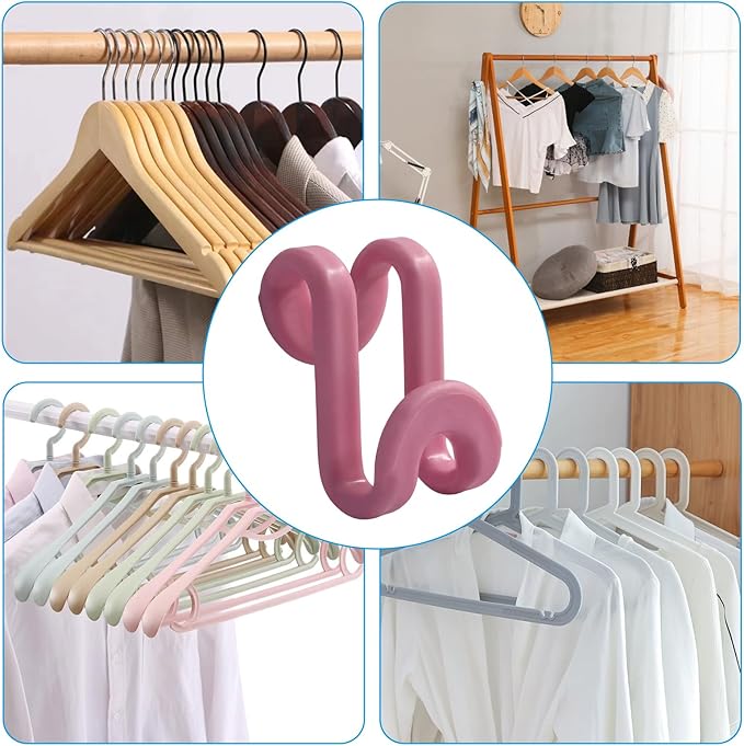 60 Pcs Pink Clothes Hanger Connector Hooks - Space Saving Plastic Hooks for Velvet, Heavy Duty Hangers, Organize Closet with Stackable Transparent Cascading Hooks(60 Pack)