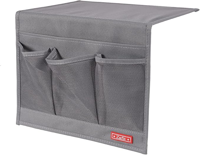 Zafit Bedside Storage Organizer, Table Cabinet Bedside Organizer Caddy for Remotes Phone Glasses (Classic 4 Pockets-Grey)