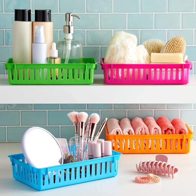 Bright Creations 8-Pack Plastic Bins - 10.25 x 6.5 x 2.3 In, Multicolor Classroom Bins - Storage Baskets for Organizing Shelves, Arts & Crafts, Toys