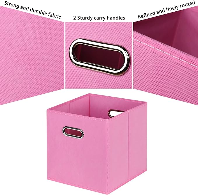Black Fabric Cubby Storage Bins,13x13x13 Inches ,Cube Organizer Bin Foldable Storage Boxes with Dual Handles Fabric Organizer Box and collapsible Storage basket,Set of 3 ,Pink